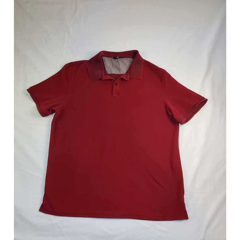 Calvin Klein Size XL CK Men's Maroon Red Logo Cotton Polo Golf Shirt Ca10
